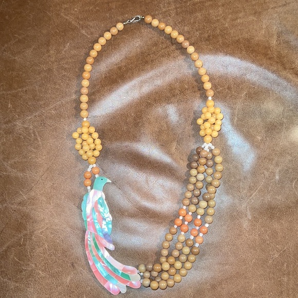 Pastel Tropical Bird Beaded Multi-Strand Necklace Retro Beach Style - Picture 3 of 13